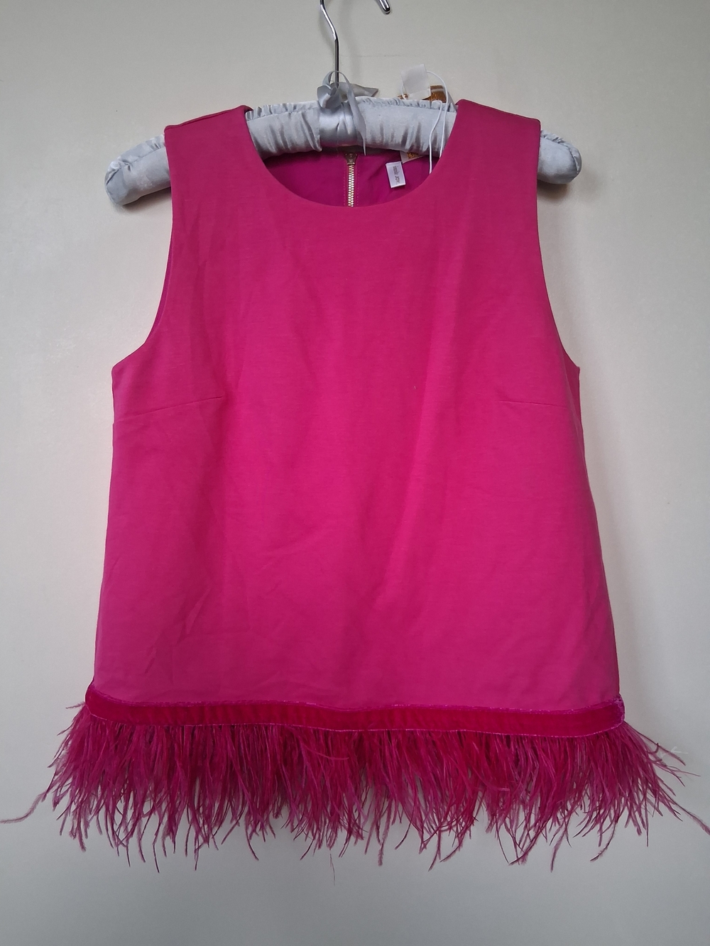 Emily McCarthy Hot Pink Feather Hem Sleeveless Top